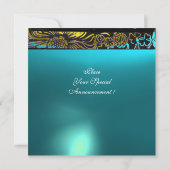 Huwelijksliefdesvogels, zwart, wit, geel aqua blau kaart (Achterkant)