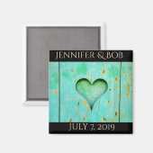 Huwelijksmagneet rustiek blauwgroen magneet (Voorkant / Achterkant)