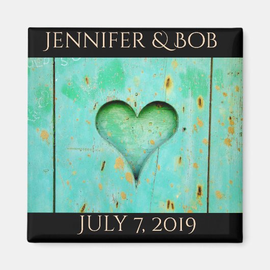 Huwelijksmagneet rustiek blauwgroen magneet (Voorkant)