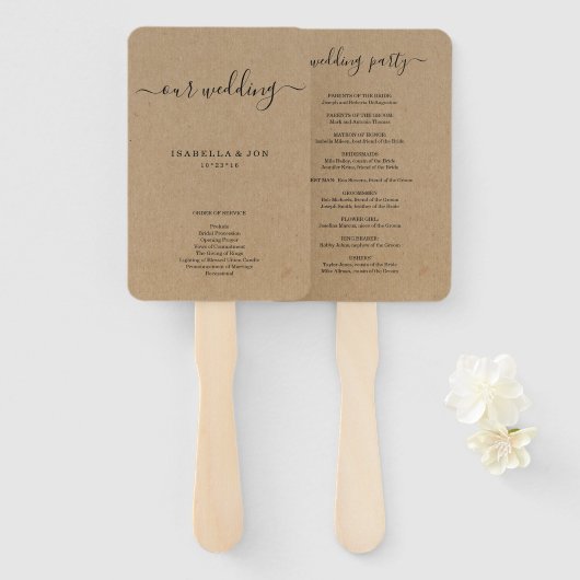 Huwelijksmassa / Ceremonie programma Fan - Rustic Handwaaier (Voorkant en achterkant)