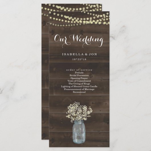 Huwelijksmassa / Ceremonie programma Fan | Rustiek Programmakaart (Voorkant / Achterkant)