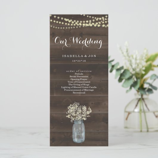 Huwelijksmassa / Ceremonie programma Fan | Rustiek Programmakaart (Staand voorkant)