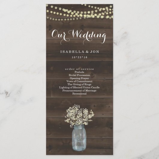 Huwelijksmassa / Ceremonie programma Fan | Rustiek Programmakaart (Voorkant)