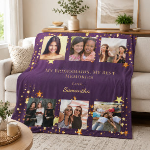 Huwelijksmeisjes foto collage paars goud herinneri fleece deken