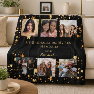 Huwelijksmeisjes foto collage zwart gouden herinne fleece deken
