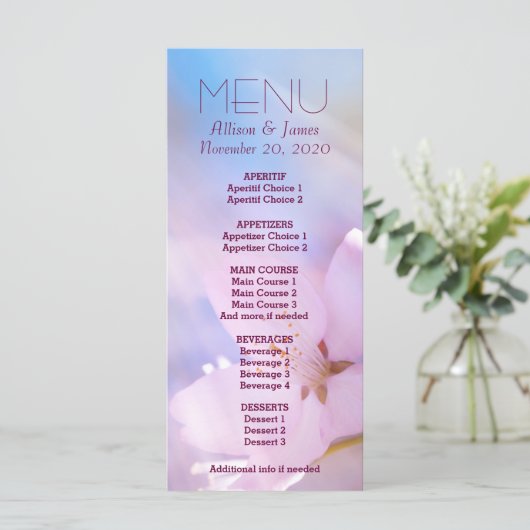 Huwelijksmenu aangepast menu (Staand voorkant)