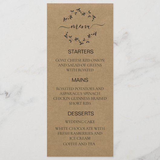 Huwelijksmenu Ambachtelijk Papier  Menu (Voorkant)