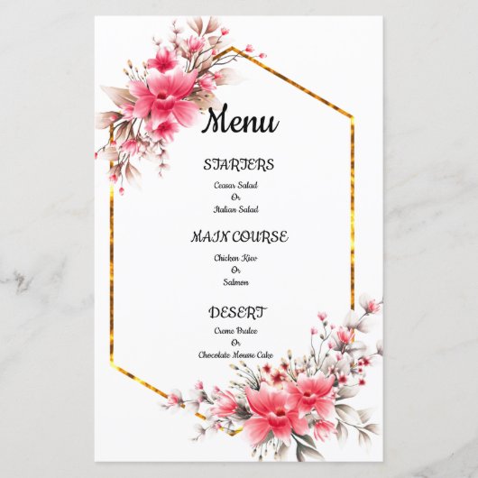 Huwelijksmenu, bloemenbruiloft menu (Voorkant)