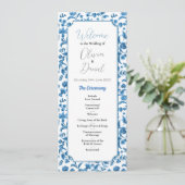 Huwelijksmenu Ceremonie Chintz Blauw & Wit Bloemen Programmakaart (Staand voorkant)