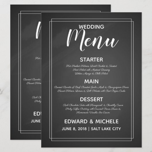 huwelijksmenu Chalkboard stijl moderne kalligrafie Kaart (Voorkant / Achterkant)