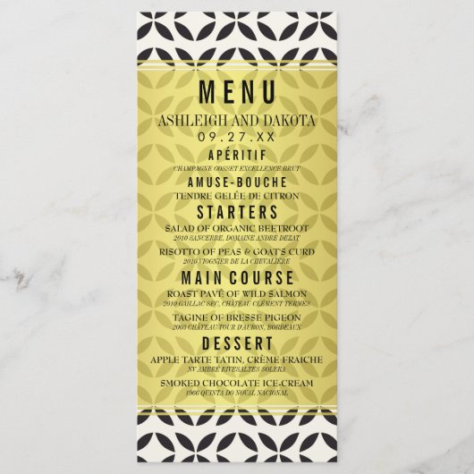 Huwelijksmenu | Crème & Zwart geometrisch patroon Menu (Voorkant)
