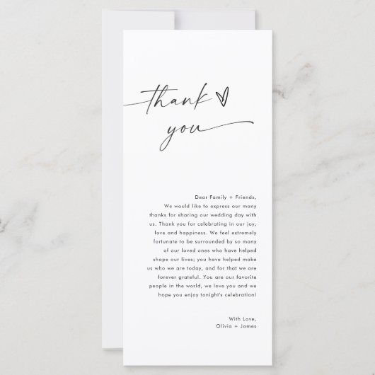 Huwelijksmenu Dank u kaart, gasten dank u nota (Voorkant)