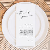 Huwelijksmenu Dank u kaart, gasten dank u nota