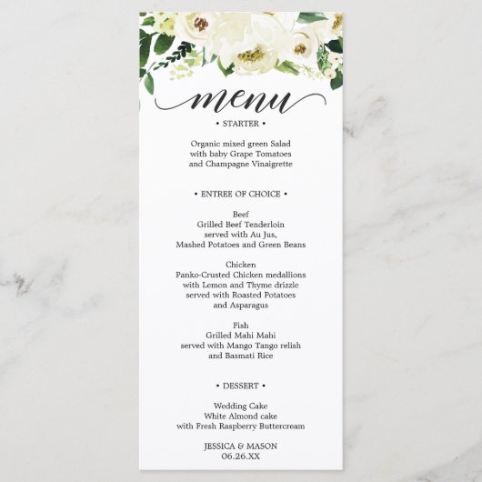 Huwelijksmenu kaart of Bruiloft Menu Kaart (Voorkant)