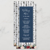 Huwelijksmenu kaarten met berkenbomen in navyblauw (Voorkant / Achterkant)