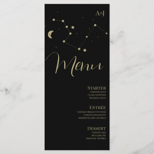 Huwelijksmenu met Constellation Script Black Goud Menu (Voorkant)