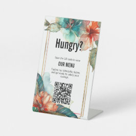 Huwelijksmenu met QR Hibiscus Serenade Paradise Reclamebord Met Voetstuk