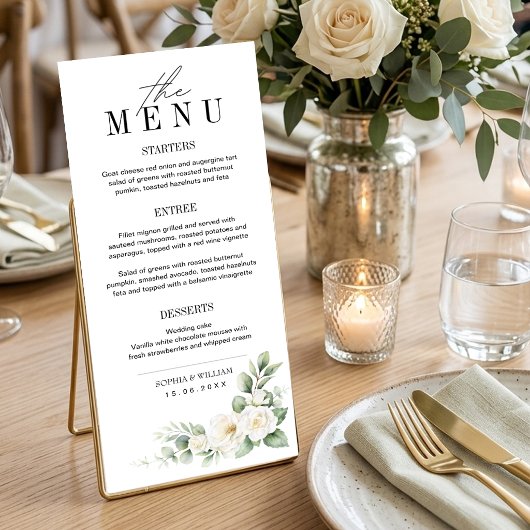 Huwelijksmenu met Witte Roos en Groene Beplanting  Menu