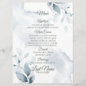 Huwelijksmenu | Stoffig Blauwgroen Botanisch Menu (Voorkant)