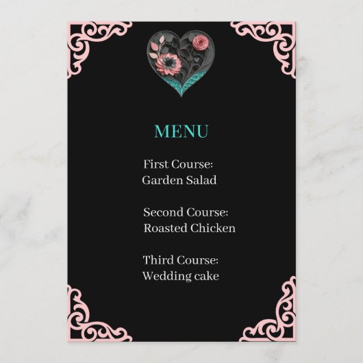 Huwelijksmenu Trouwreceptie Quilled Hart Menu (Voorkant)