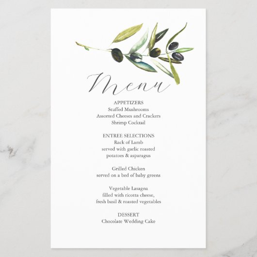 Huwelijksmenu's Botanische Olijftak Budget Flyer (Voorkant)