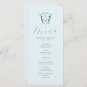 Huwelijksmenu's Eenvoudig Monogram Crest Blue Menu (Voorkant / Achterkant)