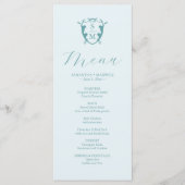 Huwelijksmenu's Eenvoudig Monogram Crest Blue Menu (Voorkant)