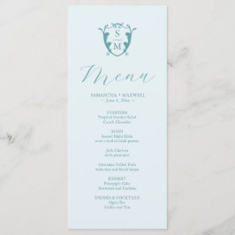 Huwelijksmenu's Eenvoudig Monogram Crest Blue Menu