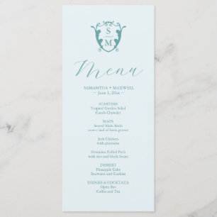Huwelijksmenu's Eenvoudig Monogram Crest Blue Menu