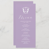 Huwelijksmenu's Eenvoudig Monogram Crest Lila Menu (Voorkant / Achterkant)