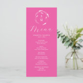 Huwelijksmenu's Eenvoudig Monogram Fuchsia Roze Menu (Staand voorkant)