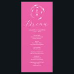 Huwelijksmenu's Eenvoudig Monogram Fuchsia Roze Menu<br><div class="desc">Dit elegante fuchsia roze huwelijksmenu beschikt over een eenvoudig monogram omringd met bloemenlijnkunst. Het woord "Menu" is ingesteld in kalligrafie script. Gebruik de sjabloon velden om de bruid en bruidegom initialen,  namen en aangepaste menu-items toe te voegen. Perfect voor bruiloften,  repetitie diner,  verlovingsfeesten en meer.</div>