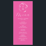Huwelijksmenu's Eenvoudig Monogram Fuchsia Roze Menu<br><div class="desc">Dit elegante fuchsia roze huwelijksmenu beschikt over een eenvoudig monogram omringd met bloemenlijnkunst. Het woord "Menu" is ingesteld in kalligrafie script. Gebruik de sjabloon velden om de bruid en bruidegom initialen,  namen en aangepaste menu-items toe te voegen. Perfect voor bruiloften,  repetitie diner,  verlovingsfeesten en meer.</div>
