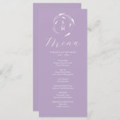 Huwelijksmenu's Eenvoudige Monogram Lavendel Menu (Voorkant / Achterkant)