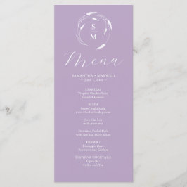 Huwelijksmenu's Eenvoudige Monogram Lavendel Menu