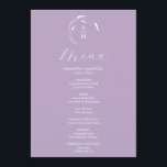 Huwelijksmenu's Eenvoudige Monogram Lavendel Menu<br><div class="desc">Dit elegante 5x7 lavendel huwelijksmenu beschikt over een eenvoudig monogram met de initialen van de bruid en bruidegom omgeven door witte lijnkunst. Het woord "Menu" is ingesteld in kalligrafie script. Gebruik de sjabloon velden om uw aangepaste menu-items toe te voegen. Perfect voor bruiloften, repetitie diner, verlovingsfeesten en meer. Unieke kunst...</div>