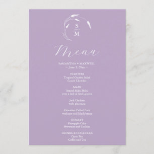 Huwelijksmenu's Eenvoudige Monogram Lavendel Menu