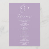 Huwelijksmenu's Eenvoudige Monogram Lavendel Menu (Voorkant)