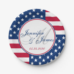 Huwelijksmonogram Aangepaste Amerikaanse vlag Papieren Bordje