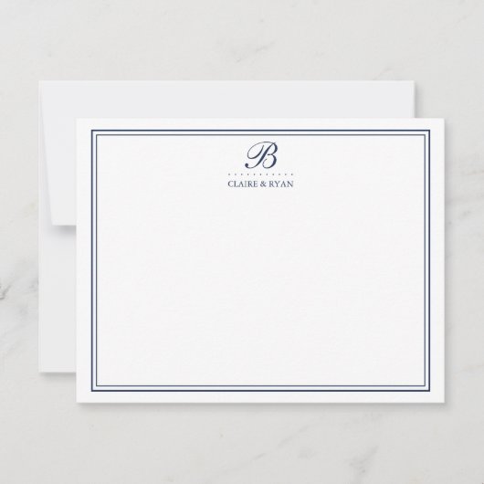 Huwelijksmonogram briefpapier kaarten in Navy Schr (Voorkant)