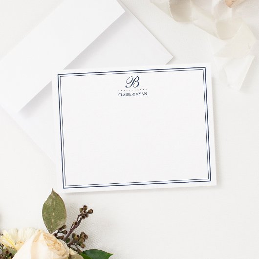 Huwelijksmonogram briefpapier kaarten in Navy Schr