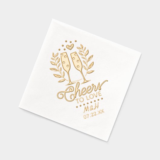 Huwelijksmonogram en datum Proost op champagne Folie Servetten (Links)