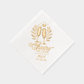 Huwelijksmonogram en datum Proost op champagne Folie Servetten (Rechts)