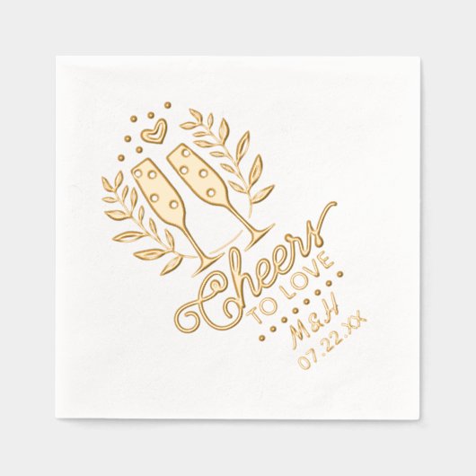 Huwelijksmonogram en datum Proost op champagne Folie Servetten (Voorkant)