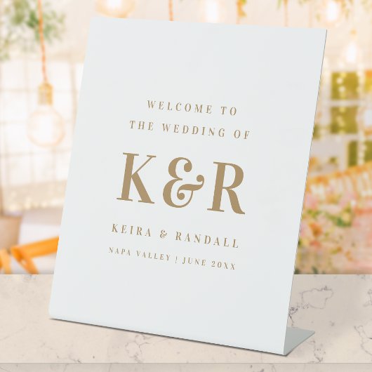 Huwelijksmonogram Goud en Wit Welkom Reclamebord Met Voetstuk