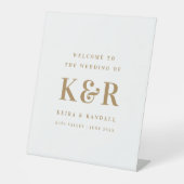 Huwelijksmonogram Goud en Wit Welkom Reclamebord Met Voetstuk (Voorkant)