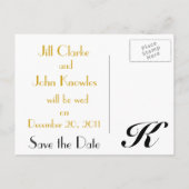 Huwelijksmonogram K Aankondiging Kaart Gold Black (Achterkant)