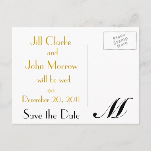Huwelijksmonogram M Aankondiging Kaart Gold Black (Achterkant)