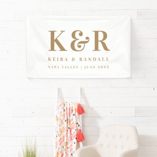 Huwelijksmonogram Minimaal goud en wit Spandoek (Insitu)