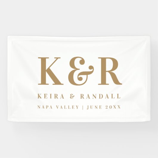 Huwelijksmonogram Minimaal goud en wit Spandoek (Horizontaal)